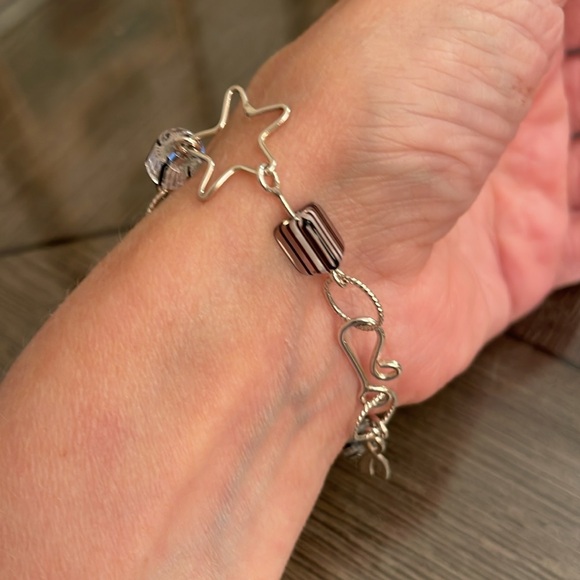 Vintage 2000’s Sterling Silver Stars, Heart & Glass Link Bracelet 7 3/4” approx - Picture 12 of 14